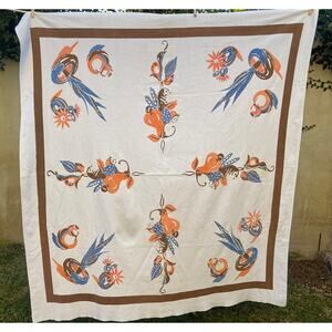 VTG Floral Card Table Tablecloth 1950's MCM Cottage Core